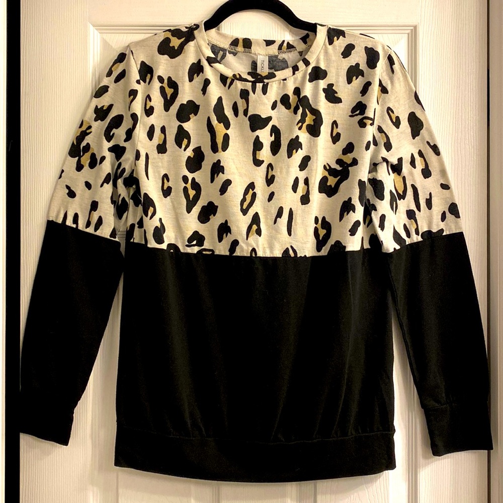 Tickled Teal cheetah print and black long sleeve shirt
